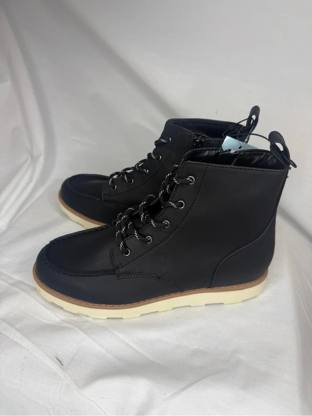 Cat & Jack Black Kids Lace-Up Boots with Cream Soles
